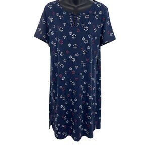 Karen Scott Navy Blue Anchor Dress Petite XL Extra Large Shift Short Sleeve New